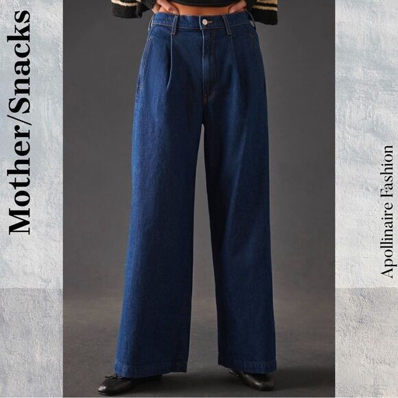 SNACKS! PUSH POP PLEATED NERDY HIGH WAIST WIDE LEG JEANS SIZE 32 DENIM COLDBREW - Picture 3 of 9
